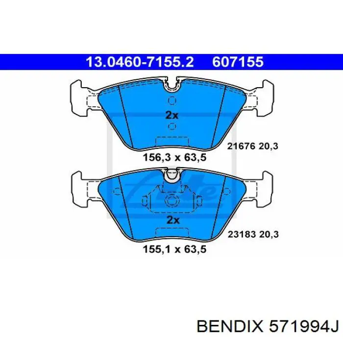 Передние тормозные колодки 571994J Jurid/Bendix