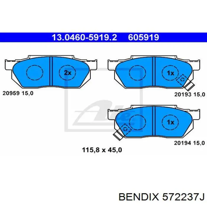 Передние тормозные колодки 572237J Jurid/Bendix