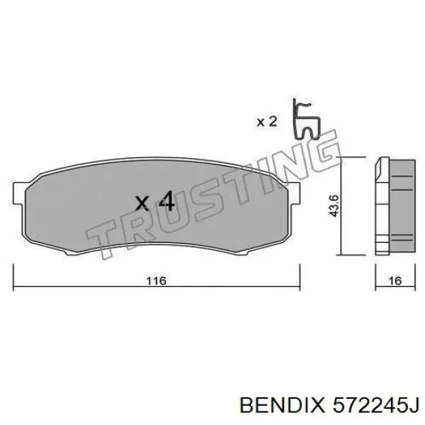 Колодки гальмові задні, дискові 572245J Jurid/Bendix