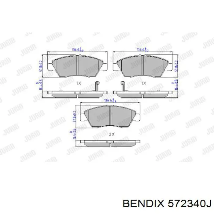 572340J Jurid/Bendix sapatas do freio dianteiras de disco