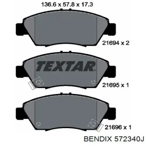Передние тормозные колодки 572340J Jurid/Bendix