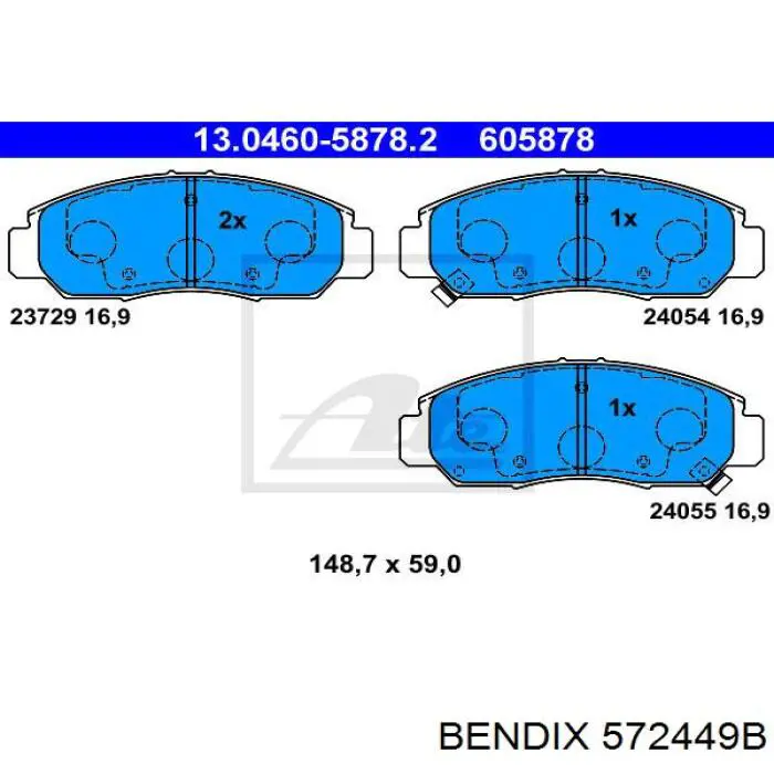 Передние тормозные колодки 572449B Jurid/Bendix