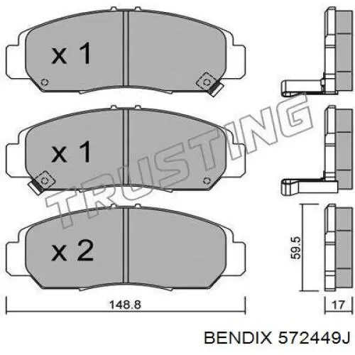 Передние тормозные колодки 572449J Jurid/Bendix