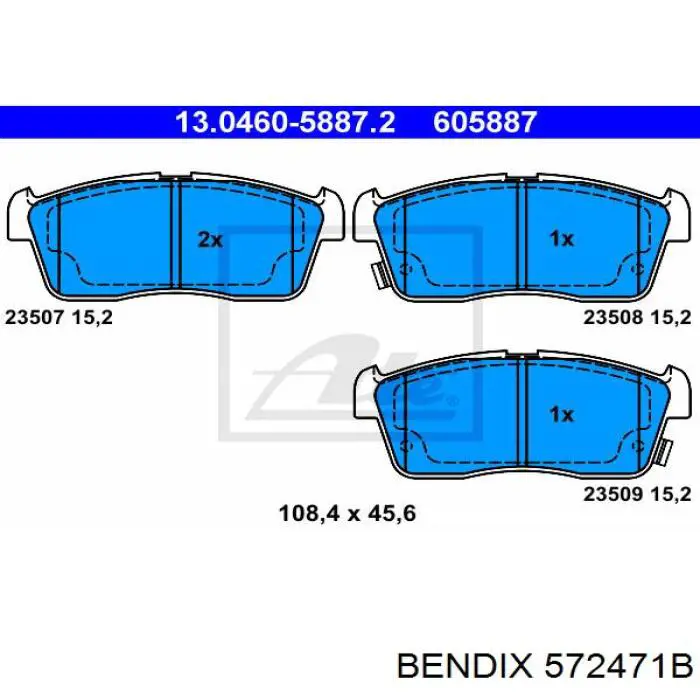Передние тормозные колодки 572471B Jurid/Bendix