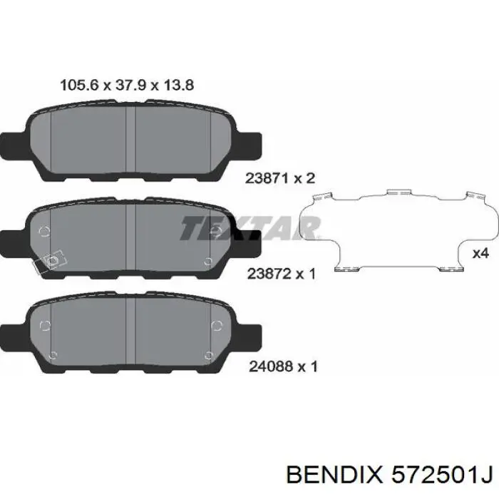 Задние тормозные колодки 572501J Jurid/Bendix