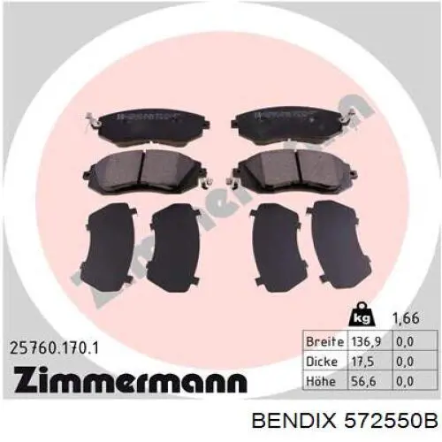 572550B Jurid/Bendix Колодки передние