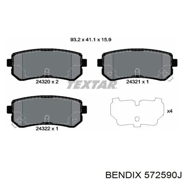 Задние тормозные колодки 572590J Jurid/Bendix