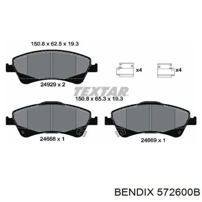 572600B Jurid/Bendix колодки тормозные передние дисковые