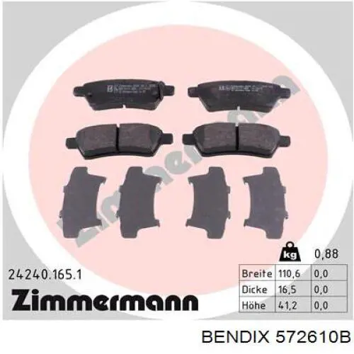 Задние тормозные колодки 572610B Jurid/Bendix