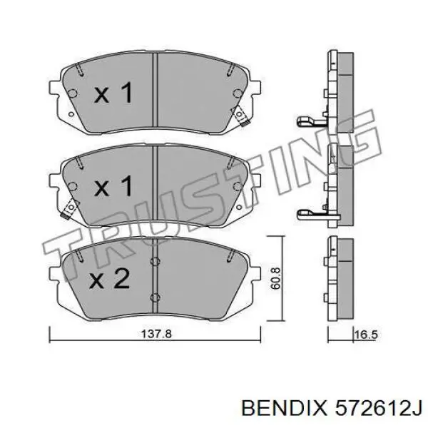 572612J Jurid/Bendix колодки тормозные передние дисковые