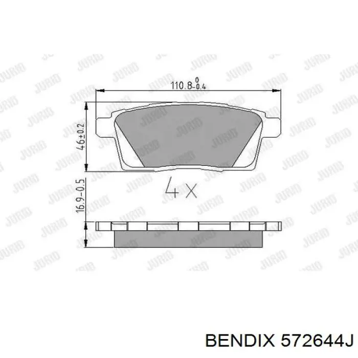 Колодки гальмівні задні, дискові 572644J Jurid/Bendix