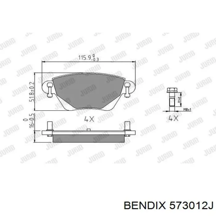 573012J Jurid/Bendix колодки тормозные задние дисковые