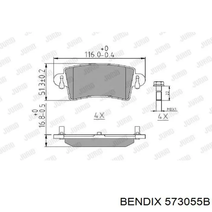 Задние тормозные колодки 573055B Jurid/Bendix