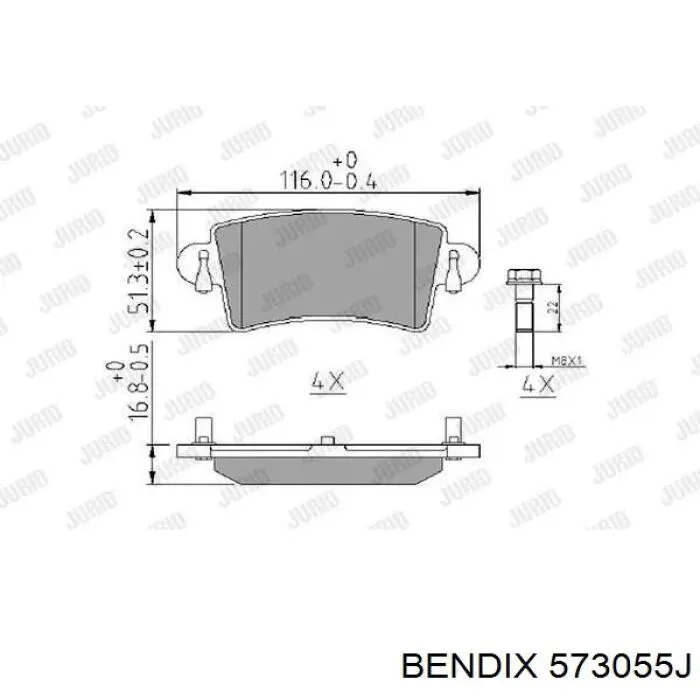 573055J Jurid/Bendix колодки тормозные задние дисковые