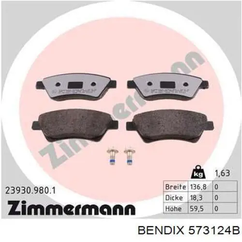 573124B Jurid/Bendix Колодки передние