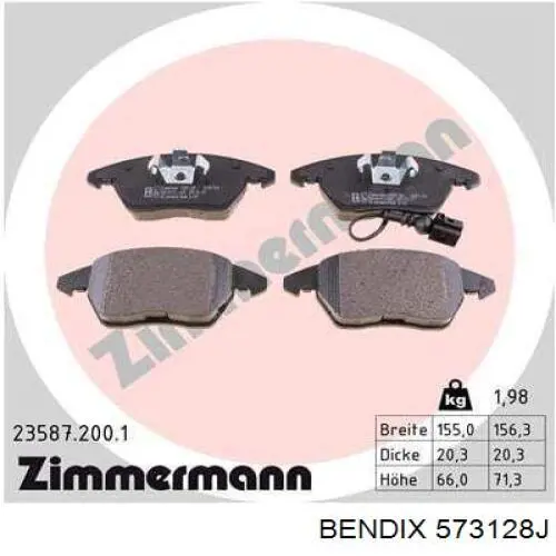 Передние тормозные колодки 573128J Jurid/Bendix