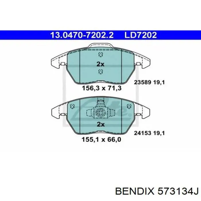 Передние тормозные колодки 573134J Jurid/Bendix