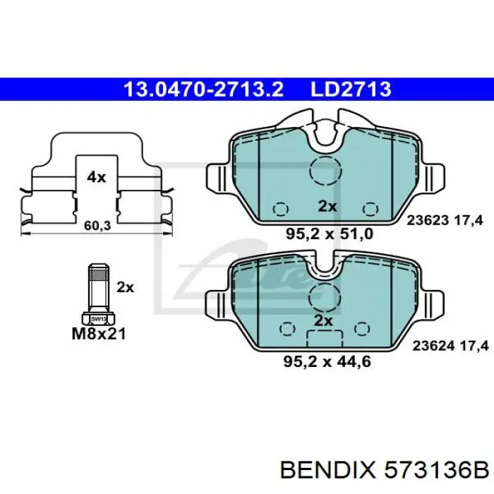 Купить 573136B Jurid/Bendix Колодки тормозные задние, дисковые