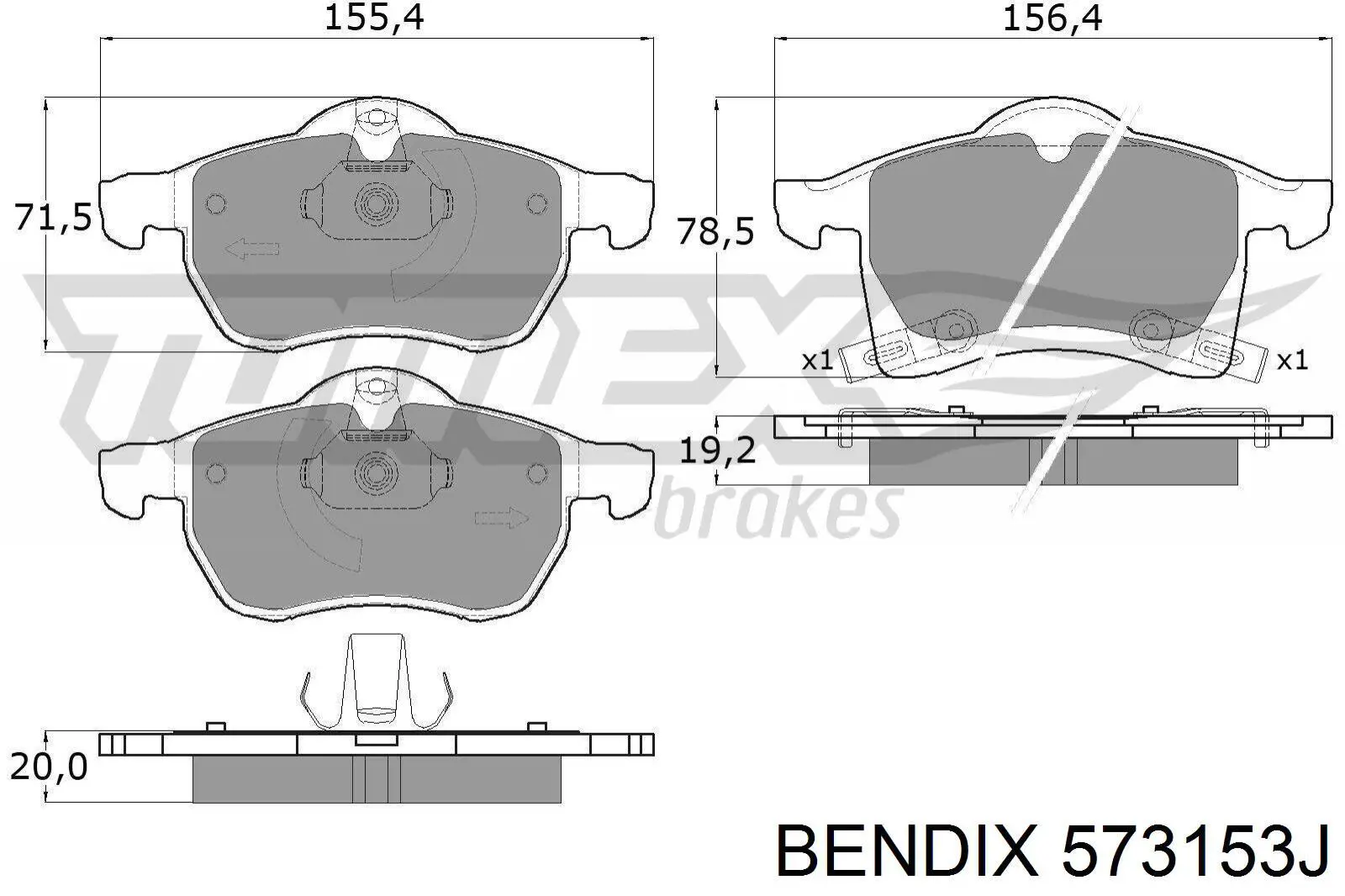 Передние тормозные колодки 573153J Jurid/Bendix