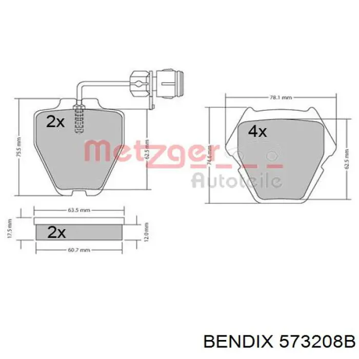 Передние тормозные колодки 573208B Jurid/Bendix