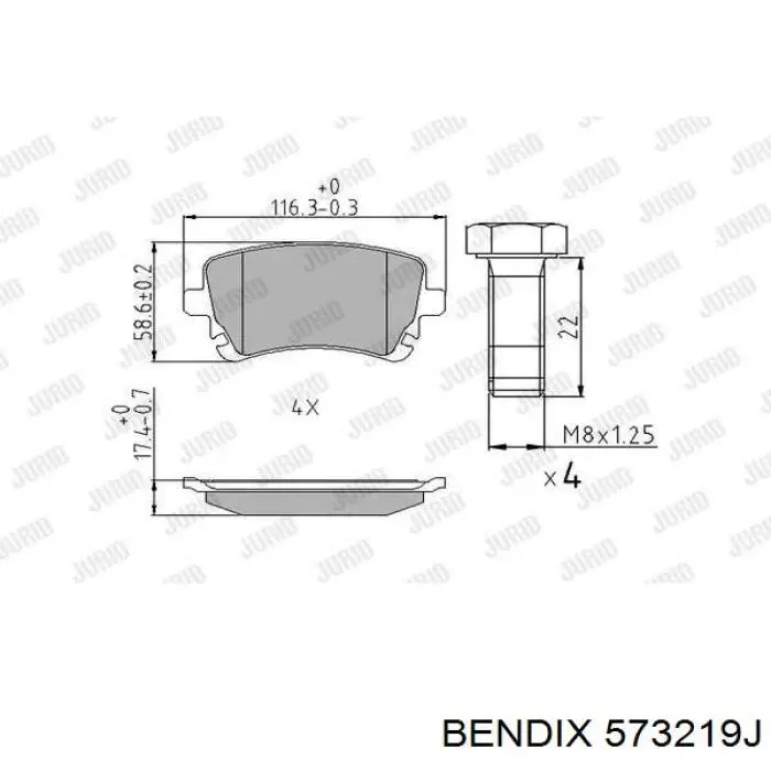 Задние тормозные колодки 573219J Jurid/Bendix