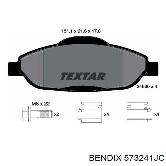 Передние тормозные колодки 573241JC Jurid/Bendix