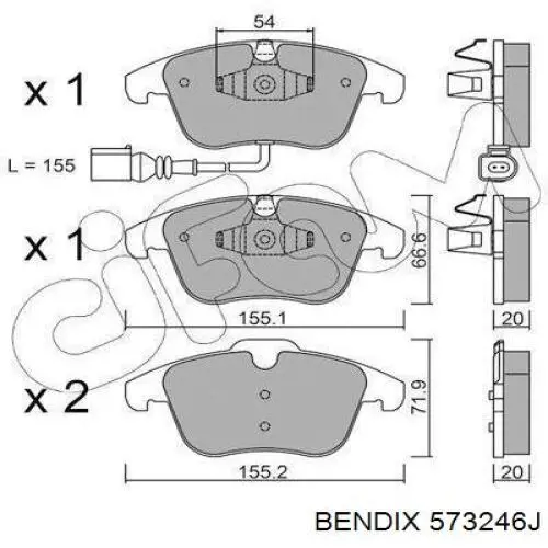 Колодки гальмівні передні, дискові 573246J Jurid/Bendix