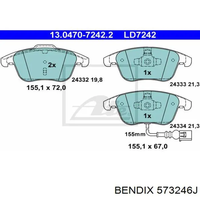 Передние тормозные колодки 573246J Jurid/Bendix