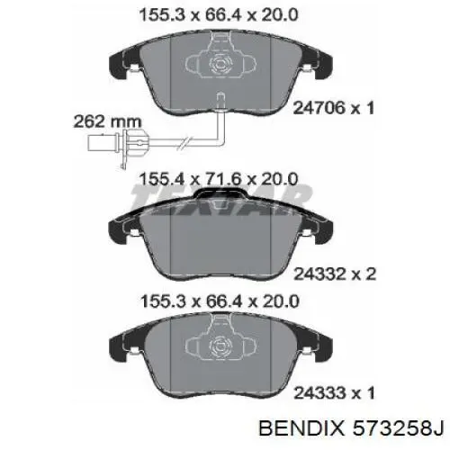 Передние тормозные колодки 573258J Jurid/Bendix