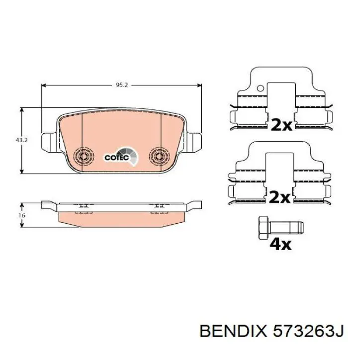 Задние тормозные колодки 573263J Jurid/Bendix