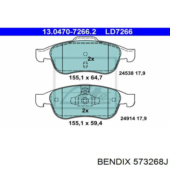 Передние тормозные колодки 573268J Jurid/Bendix