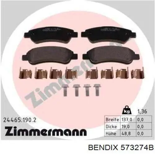 Колодки дисковые  Jurid/Bendix 573274B цена, от 15.22 USD