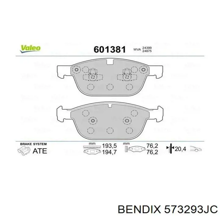 Передние тормозные колодки 573293JC Jurid/Bendix