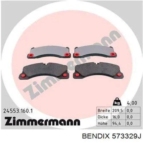 Передние тормозные колодки 573329J Jurid/Bendix