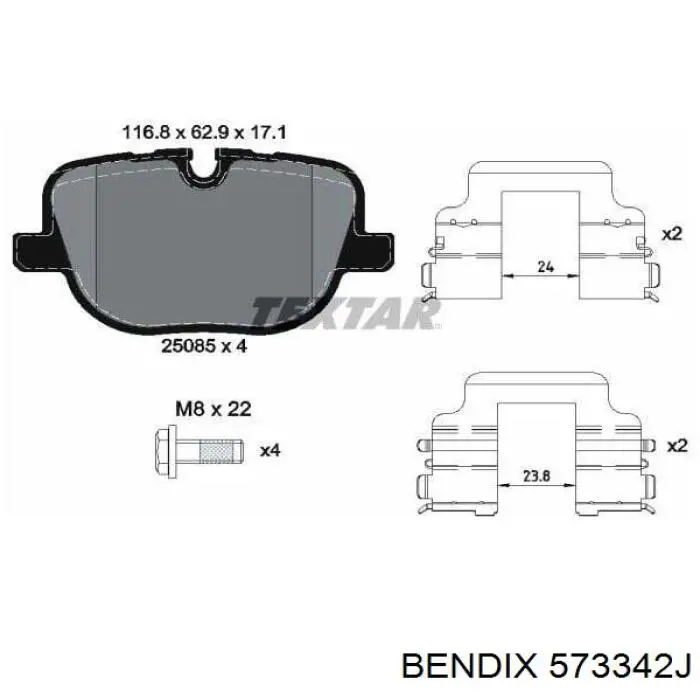 Задние тормозные колодки 573342J Jurid/Bendix