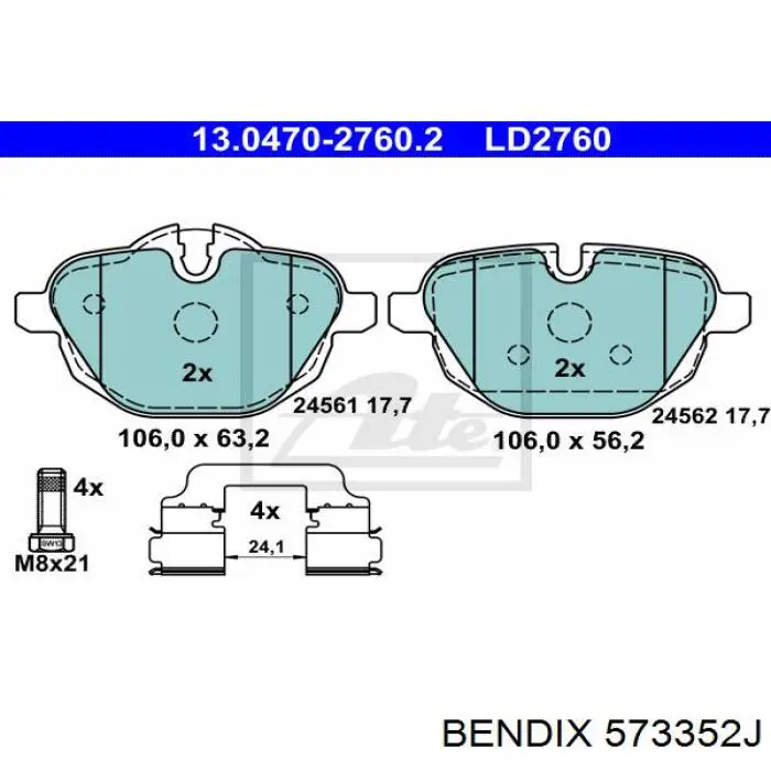 Купить 573352J Jurid/Bendix Колодки тормозные задние, дисковые
