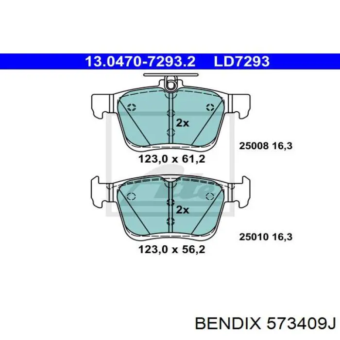 Задние тормозные колодки 573409J Jurid/Bendix
