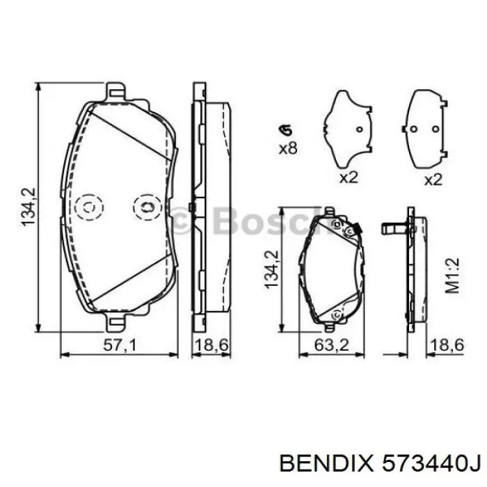 Передние тормозные колодки 573440J Jurid/Bendix