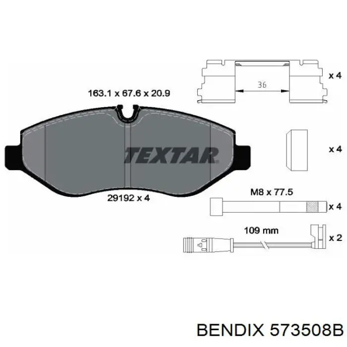 573508B Jurid/Bendix колодки тормозные передние дисковые