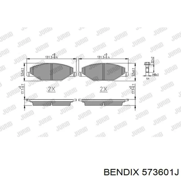 Передние тормозные колодки 573601J Jurid/Bendix