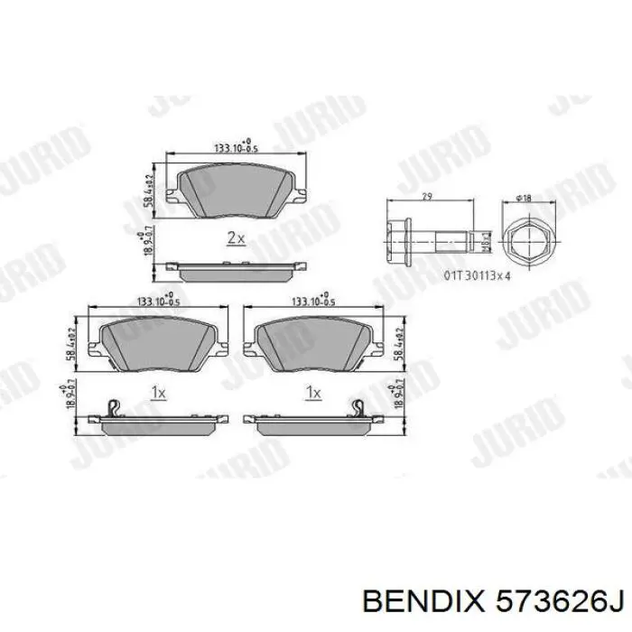 573626J Jurid/Bendix sapatas do freio dianteiras de disco