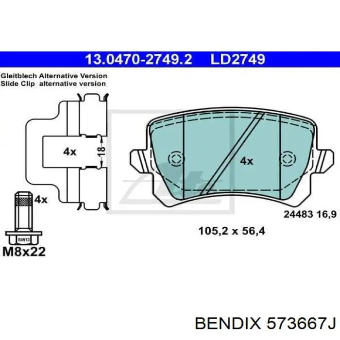 Задние дисковые колодки Jurid/Bendix 573667J