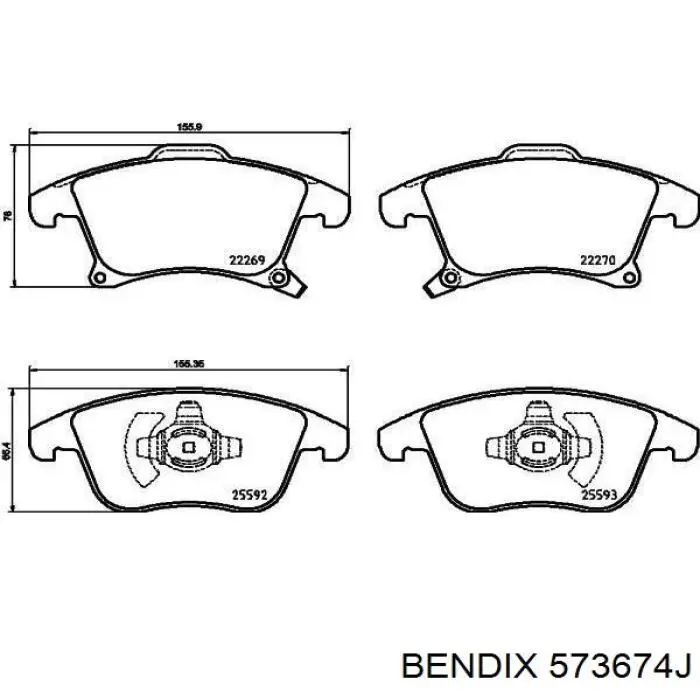 Передние тормозные колодки 573674J Jurid/Bendix