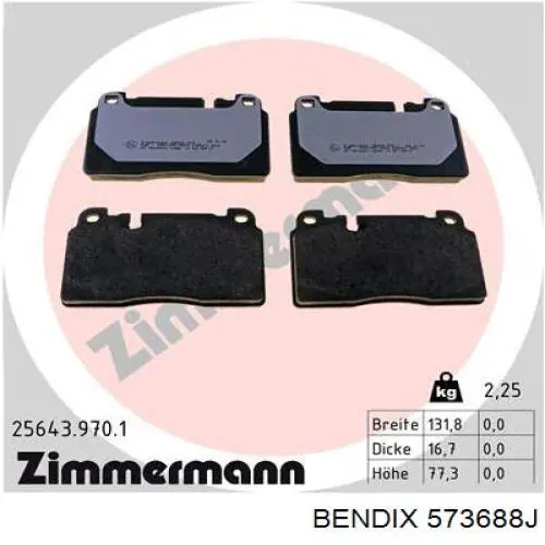 Передние тормозные колодки 573688J Jurid/Bendix