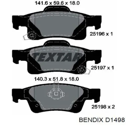 Задние тормозные колодки D1498 Jurid/Bendix