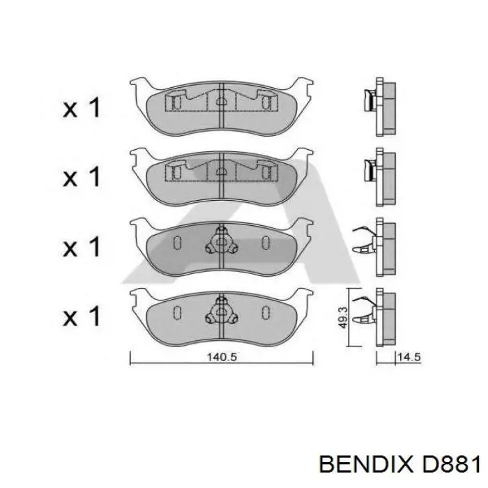 D881 Jurid/Bendix колодки тормозные задние дисковые