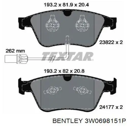 Передние тормозные колодки 3W0698151P Bentley