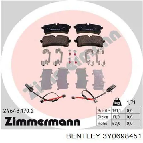 Колодки дисковые  Bentley 3Y0698451 цена, от 63.68 USD