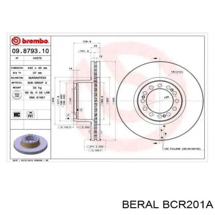 Тормозные диски BCR201A Beral