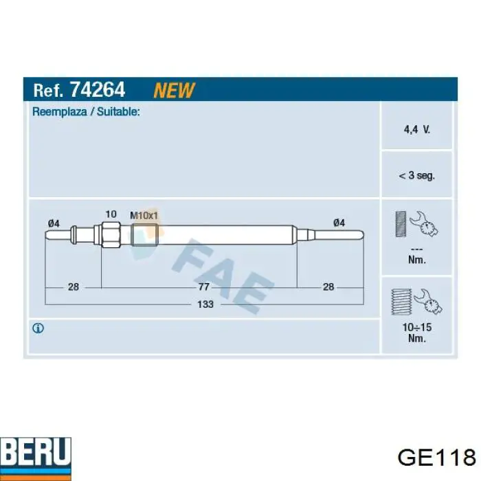 Bujía de incandescencia GE118 Beru